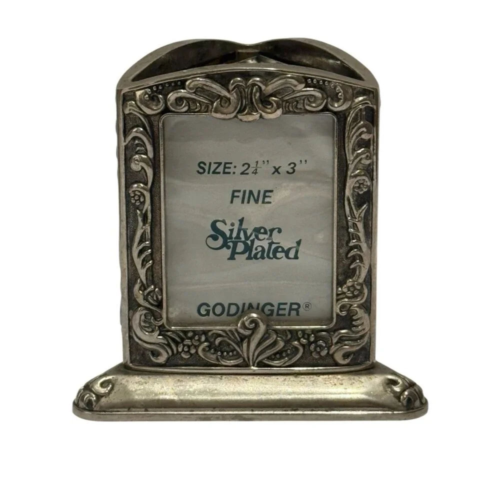 Vintage Godinger 1991 Silver Plated Triangular 3 Photo Frame Pen Flower Holder